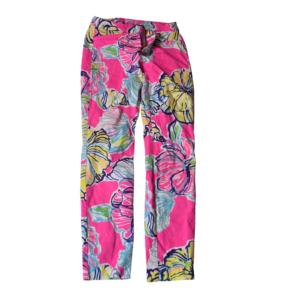 Lilly Pulitzer Kelly Ankle Pants Pink Floral Seashell Jacquard Size 2 G1